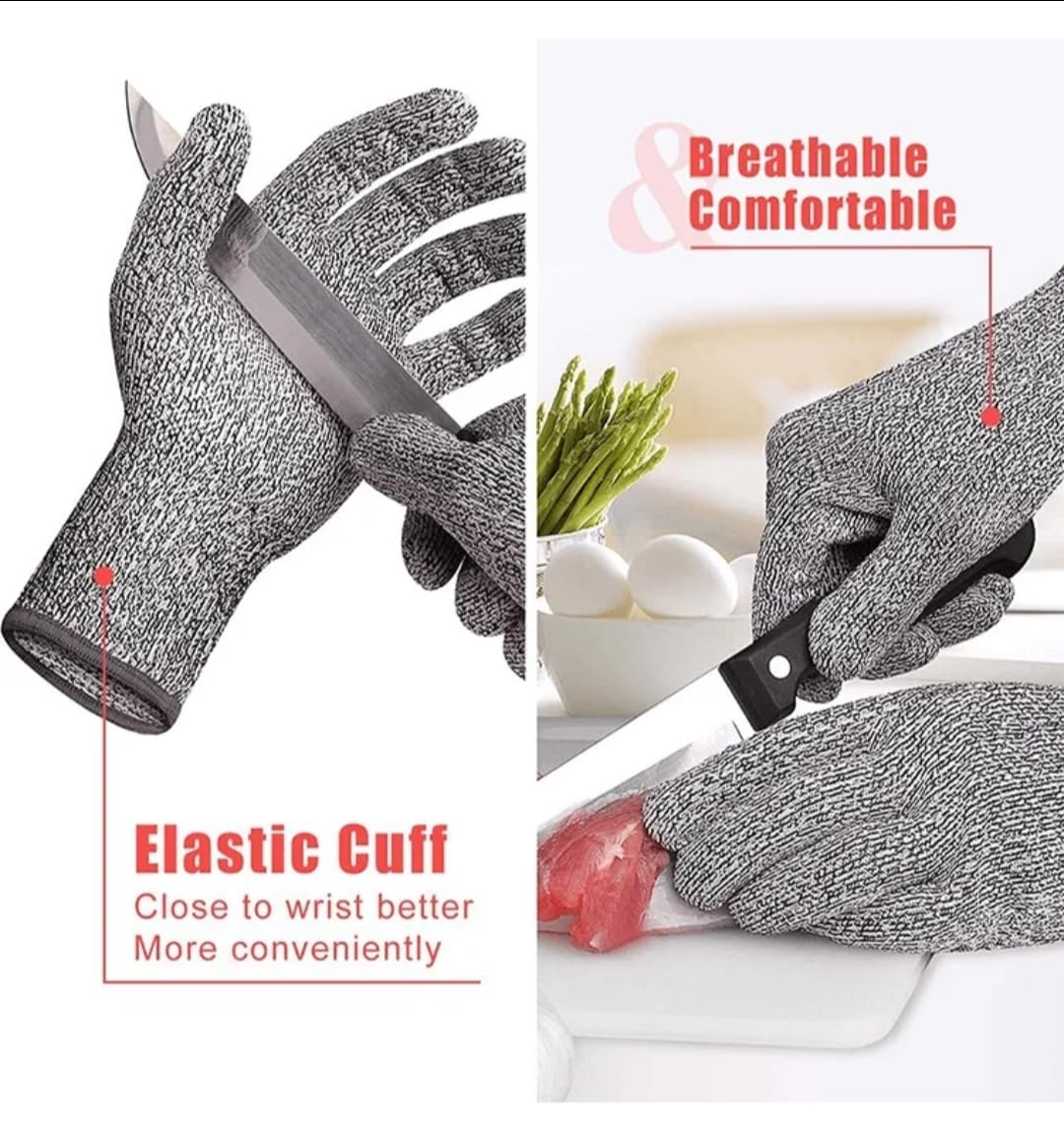 tombick Snijbestendige handschoenen van HPPE, niveau 5 bescherming, CE-gecertificeerd, voor keuken, werk en industrie
