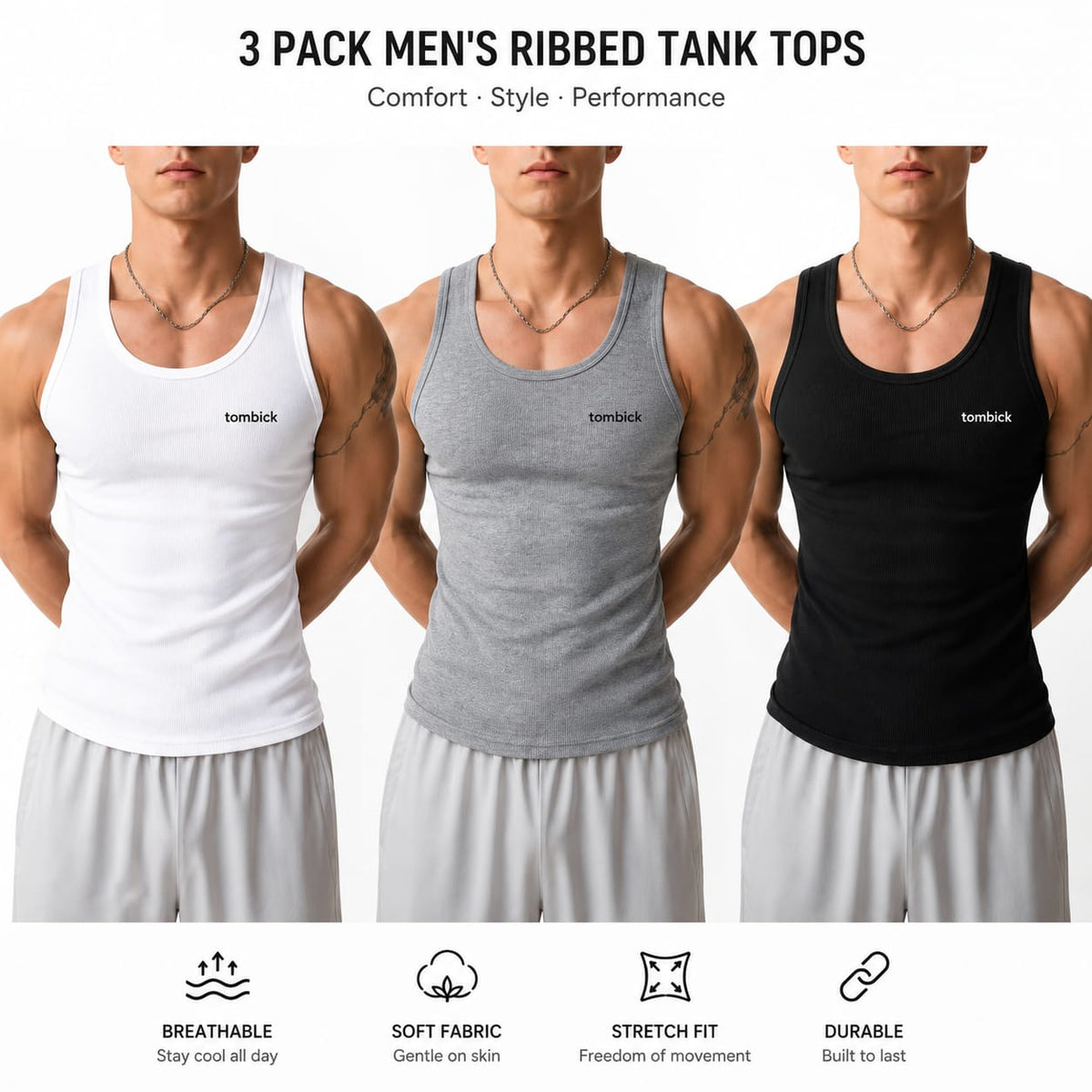 tombick Herren Unterhemd 3er Pack aus Baumwolle
